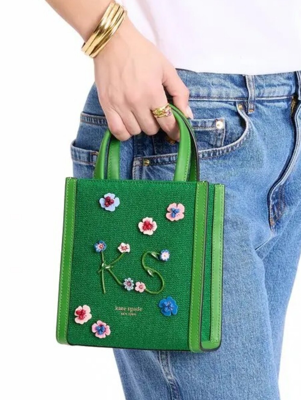 NWT Kate Spade NY Manhattan Floral Appliqué Green Mini Tote Bag